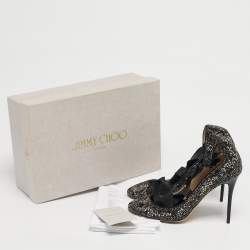 Pre Owned Jimmy Choo Black Crystals and Leather Rosana Pumps Size 36