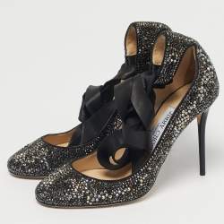 Pre Owned Jimmy Choo Black Crystals and Leather Rosana Pumps Size 36