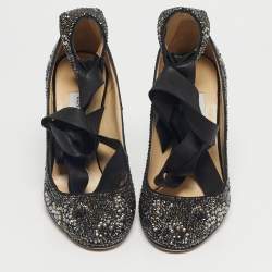 Pre Owned Jimmy Choo Black Crystals and Leather Rosana Pumps Size 36