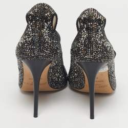 Pre Owned Jimmy Choo Black Crystals and Leather Rosana Pumps Size 36