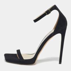 Pre Owned Jimmy Choo Black Suede Alva Ankle Strap Sandals Size 41