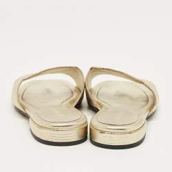 Pre Owned Jimmy Choo Gold Lizard Embossed Leather Dina Flat Slides Size 37