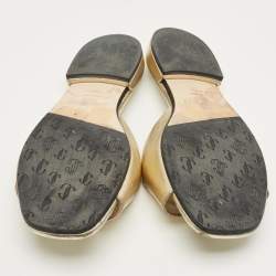 Pre Owned Jimmy Choo Gold Lizard Embossed Leather Dina Flat Slides Size 37