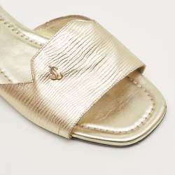 Pre Owned Jimmy Choo Gold Lizard Embossed Leather Dina Flat Slides Size 37