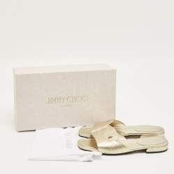 Pre Owned Jimmy Choo Gold Lizard Embossed Leather Dina Flat Slides Size 37