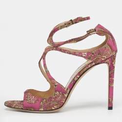 Pre Owned Jimmy Choo Purple Brocade Fabric Azia Ankle Strap Sandals Size 39