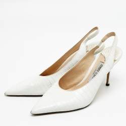 Pre Owned Jimmy Choo White Croc Embossed Leather Ivy Slingback Pumps Size 39