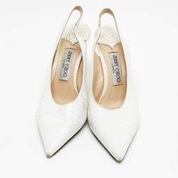 Pre Owned Jimmy Choo White Croc Embossed Leather Ivy Slingback Pumps Size 39