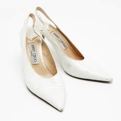 Pre Owned Jimmy Choo White Croc Embossed Leather Ivy Slingback Pumps Size 39