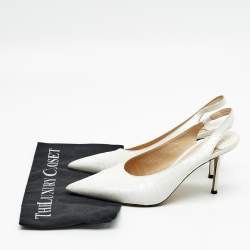 Pre Owned Jimmy Choo White Croc Embossed Leather Ivy Slingback Pumps Size 39