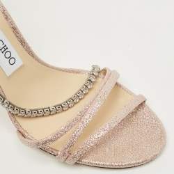 Pre Owned Jimmy Choo Pink Lurex Fabric Crystal Embellish Ankle Strap Sandals Size 38.5