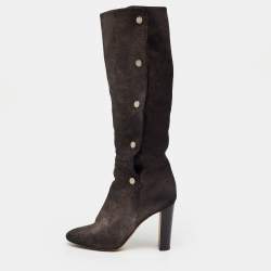 Pre Owned Jimmy Choo Metallic Suede Knee Length Boots Size 36.5