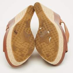 Pre Owned Jimmy Choo Brown Leather Platform Wedge Espadrille Sandals Size 36.5