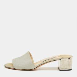 Pre Owned Jimmy Choo Silver Glitter Joni Slide Sandals Size 40