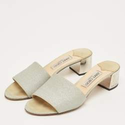 Pre Owned Jimmy Choo Silver Glitter Joni Slide Sandals Size 40