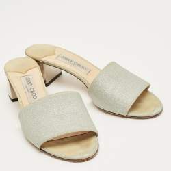 Pre Owned Jimmy Choo Silver Glitter Joni Slide Sandals Size 40