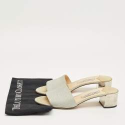 Pre Owned Jimmy Choo Silver Glitter Joni Slide Sandals Size 40