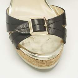 Pre Owned Jimmy Choo Black Leather Cork Ankle Strap Sandals Size 36