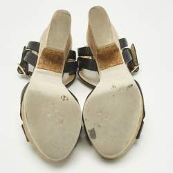 Pre Owned Jimmy Choo Black Leather Cork Ankle Strap Sandals Size 36
