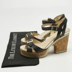 Pre Owned Jimmy Choo Black Leather Cork Ankle Strap Sandals Size 36