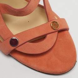 Pre Owned Jimmy Choo Orange Suede Studded Ankle Strap Sandals Size 36