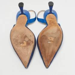 Pre Owned Jimmy Choo Blue Patent Leather And Mesh Fetto Slingback Pumps Size 40