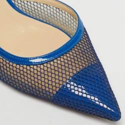 Pre Owned Jimmy Choo Blue Patent Leather And Mesh Fetto Slingback Pumps Size 40