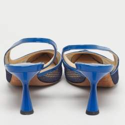 Pre Owned Jimmy Choo Blue Patent Leather And Mesh Fetto Slingback Pumps Size 40