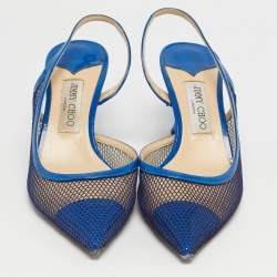 Pre Owned Jimmy Choo Blue Patent Leather And Mesh Fetto Slingback Pumps Size 40