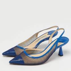 Pre Owned Jimmy Choo Blue Patent Leather And Mesh Fetto Slingback Pumps Size 40