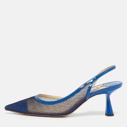 Pre Owned Jimmy Choo Blue Patent Leather And Mesh Fetto Slingback Pumps Size 40