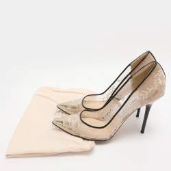 Pre Owned Jimmy Choo Beige/Gold Patent Leather and PVC Lace Pumps Size 39