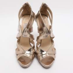 Pre Owned Jimmy Choo Gold Leather Ankle Strap Sandals Size 35