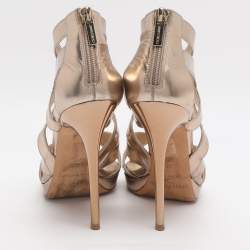 Pre Owned Jimmy Choo Gold Leather Ankle Strap Sandals Size 35