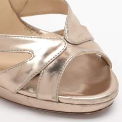 Pre Owned Jimmy Choo Gold Leather Ankle Strap Sandals Size 35