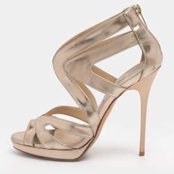 Pre Owned Jimmy Choo Gold Leather Ankle Strap Sandals Size 35