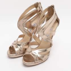 Pre Owned Jimmy Choo Gold Leather Ankle Strap Sandals Size 35