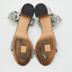 Pre Owned Jimmy Choo Metallic Silver Glitter Bitter Ankle Strap Sandals Size 36