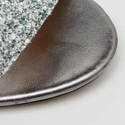 Pre Owned Jimmy Choo Metallic Silver Glitter Bitter Ankle Strap Sandals Size 36
