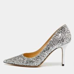 Pre Owned Jimmy Choo Silver Coarse Glitter Romy Pointed Toe Pumps Size 39