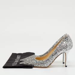 Pre Owned Jimmy Choo Silver Coarse Glitter Romy Pointed Toe Pumps Size 39
