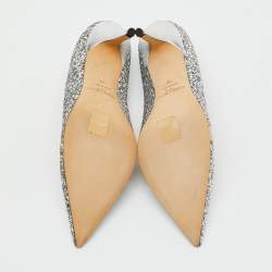 Pre Owned Jimmy Choo Silver Coarse Glitter Romy Pointed Toe Pumps Size 39