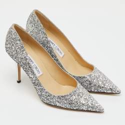 Pre Owned Jimmy Choo Silver Coarse Glitter Romy Pointed Toe Pumps Size 39