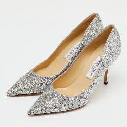 Pre Owned Jimmy Choo Silver Coarse Glitter Romy Pointed Toe Pumps Size 39
