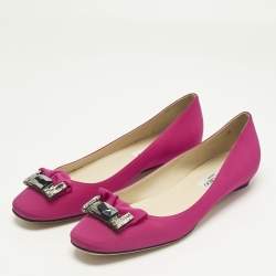 Pre Owned Jimmy Choo Pink Satin Crystal Embellish round Toe Ballet Flats Size 41