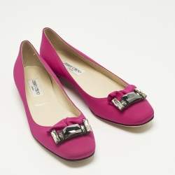 Pre Owned Jimmy Choo Pink Satin Crystal Embellish round Toe Ballet Flats Size 41