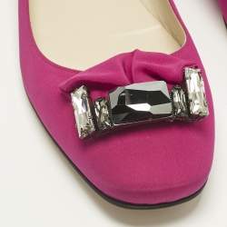 Pre Owned Jimmy Choo Pink Satin Crystal Embellish round Toe Ballet Flats Size 41