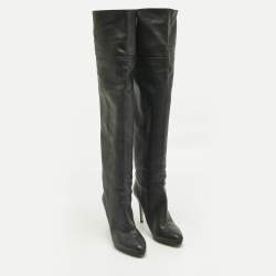 Pre Owned Jimmy Choo Black Leather Knee Length Boots Size 40