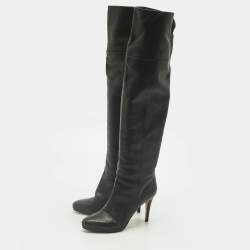 Pre Owned Jimmy Choo Black Leather Knee Length Boots Size 40