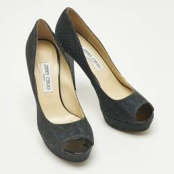 Pre Owned Jimmy Choo Navy Blue Glitter Luna Peep Toe Platform Pumps Size 40